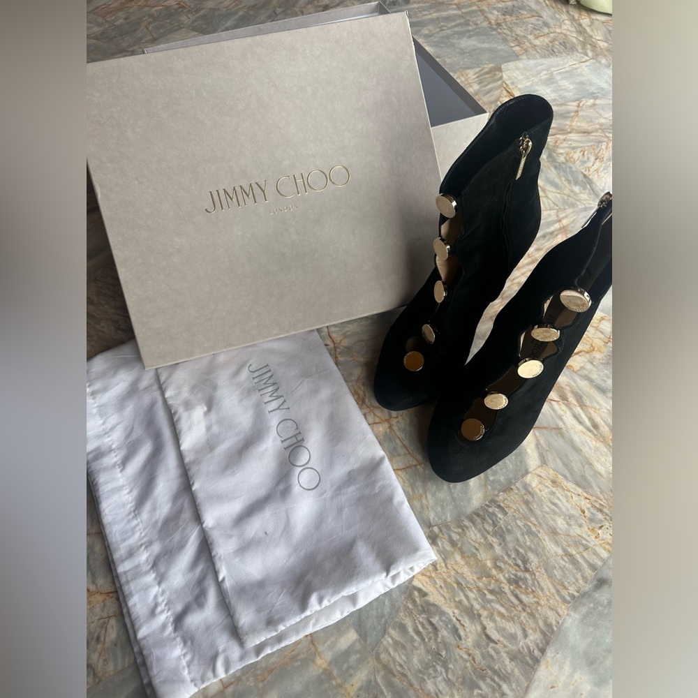 Jimmy choo black boots with gold detail
